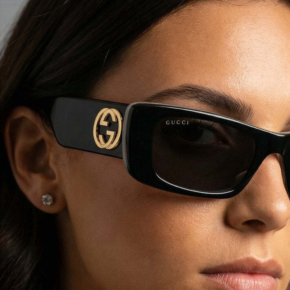 NWT Gucci GG0516S Black Rectangle 52mm Sunglasses - Picture 3 of 5
